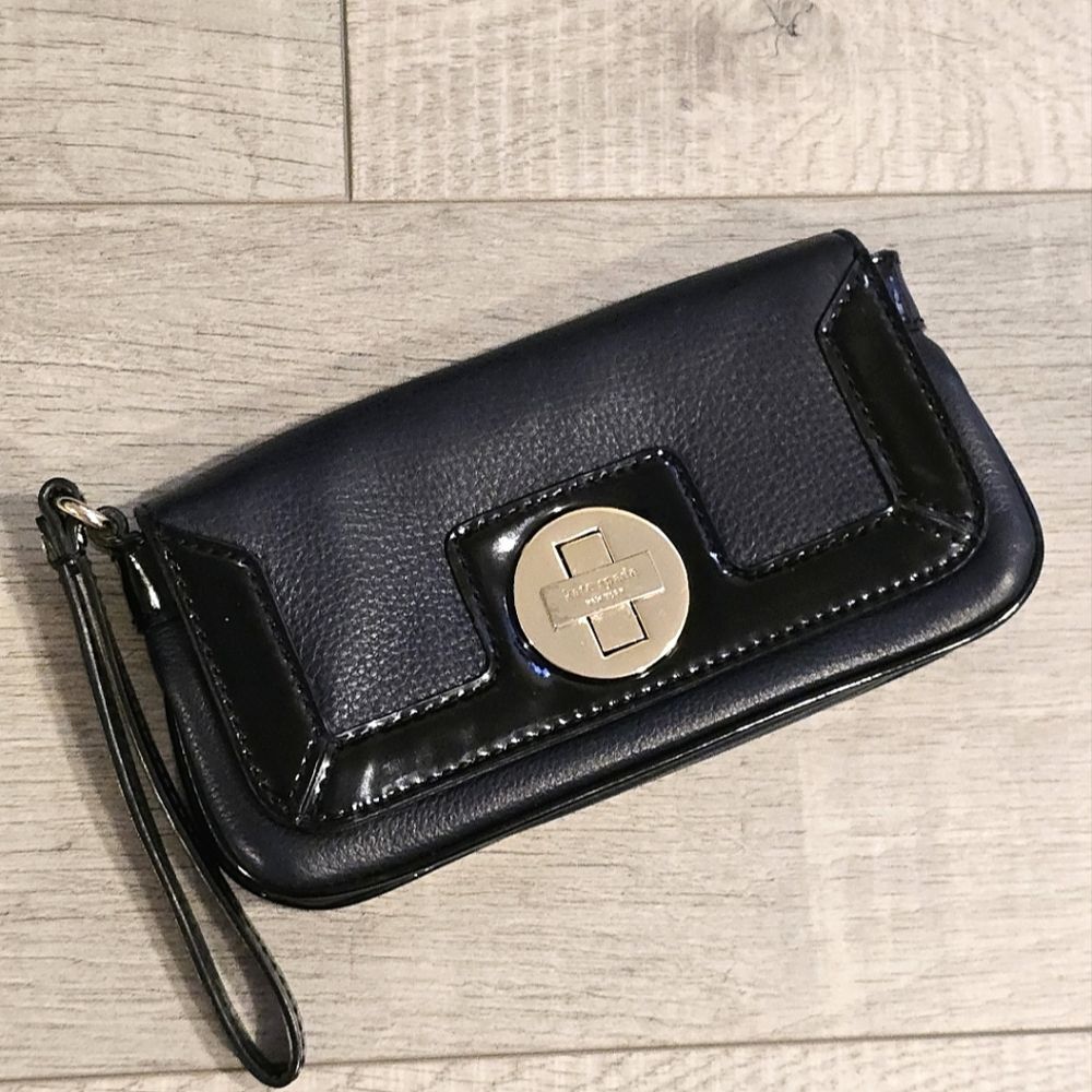 Kate Spade Navy Leather Twist Lock Clutch Wristlet